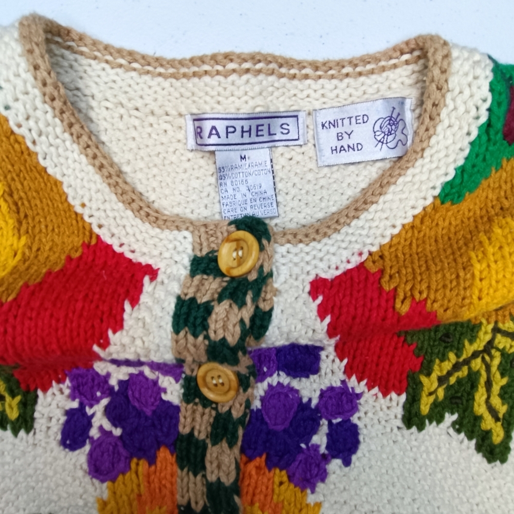 Raphels Vintage Grandma Fruits & Veggies Knit Cardigan Sweater M - Picture 2 of 16